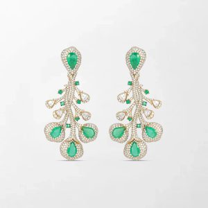 Emerald and Diamond Bloom Chandelier Earrings
