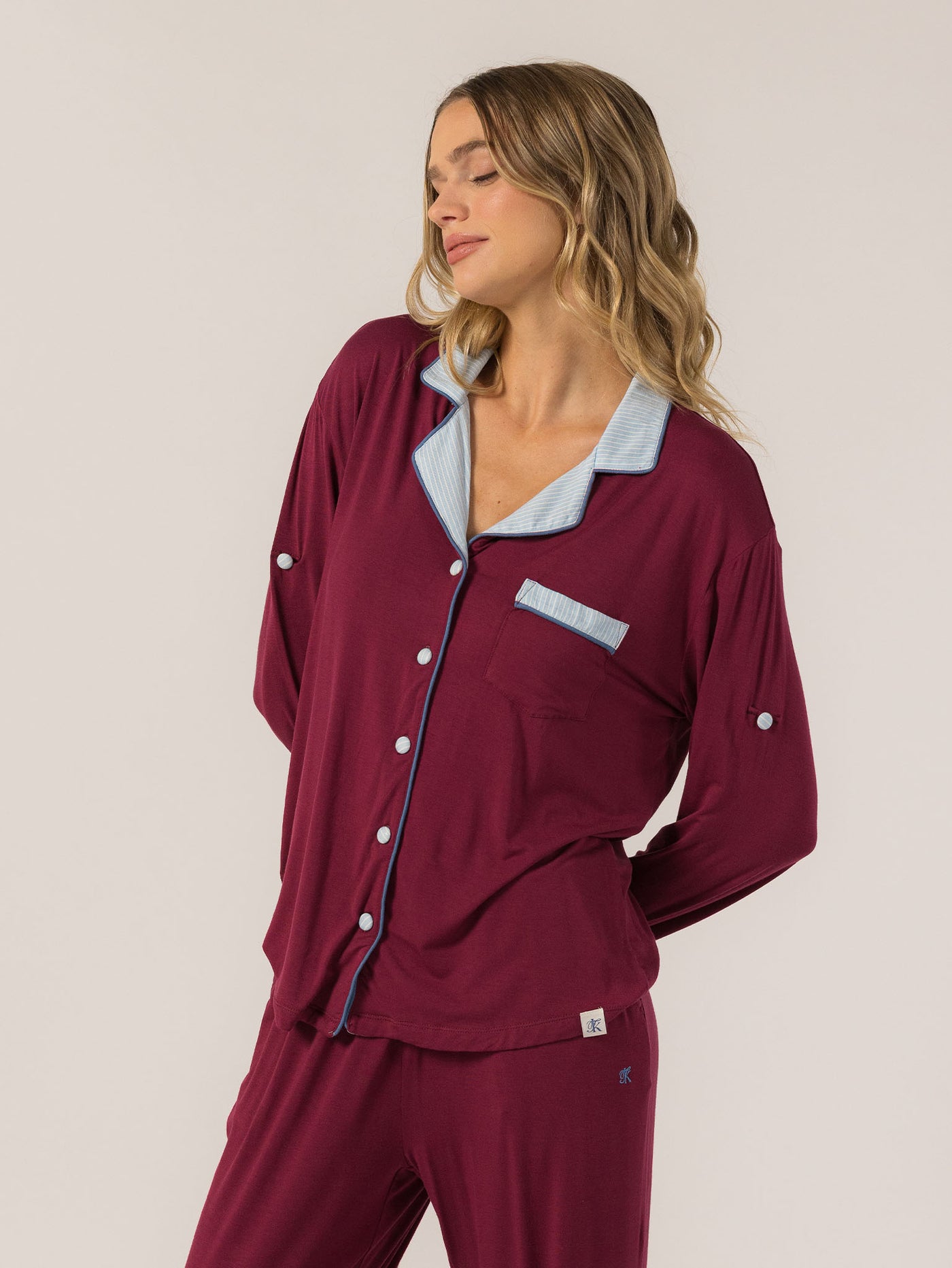 Keleigh Teller Women's Rose PJ Long Sleeve Set (Merlot)