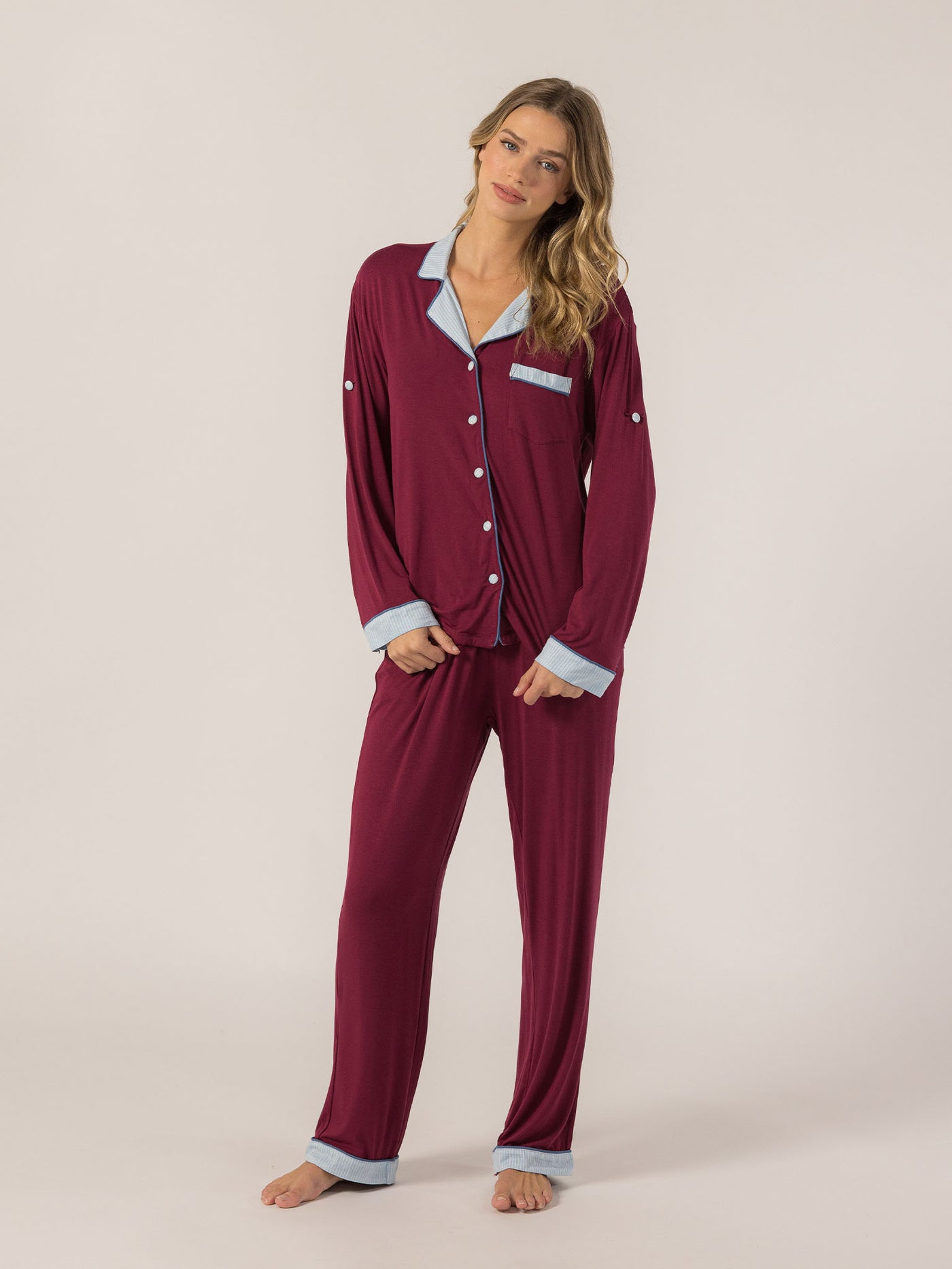 Keleigh Teller Women's Rose PJ Long Sleeve Set (Merlot)
